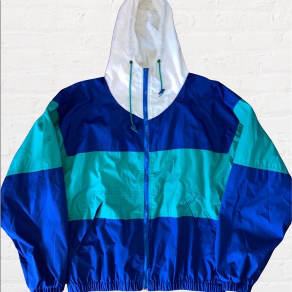 Vintage Woodlake Windbreaker Jacket Lightweight  Color Block Hoodie Nylon Size L